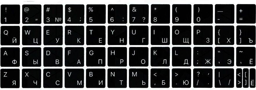 

Наклейки с русской раскладкой KST ENRU-V50108 (для MacBook, черная основа/белые символы)