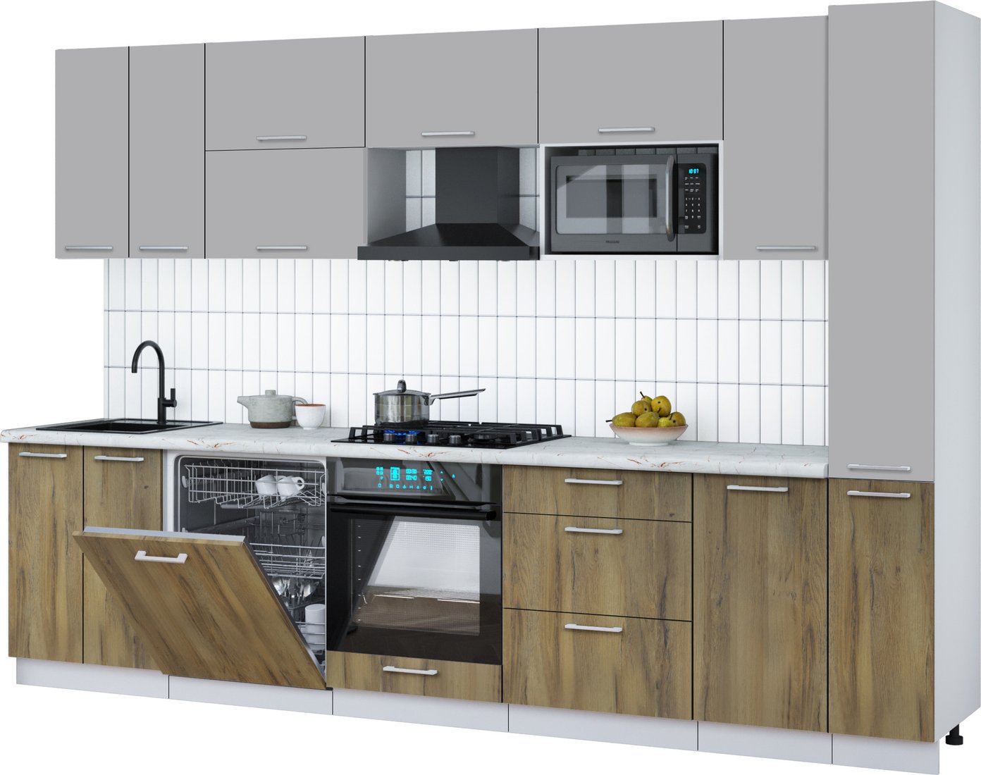 

Готовая кухня Интерлиния Мила Gloss 3.1-ПМ2 (дуб вотан/грей/серый каспий)