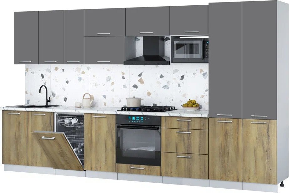 

Готовая кухня Интерлиния Мила Gloss 3.7-ПМ4 (дуб вотан/серый/белый гранит)