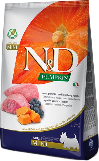 

Сухой корм для собак Farmina N&D Pumpkin Lamb, Pumpkin & Blueberry Adult Mini (с ягненком, тыквой и черникой) 2.5 кг