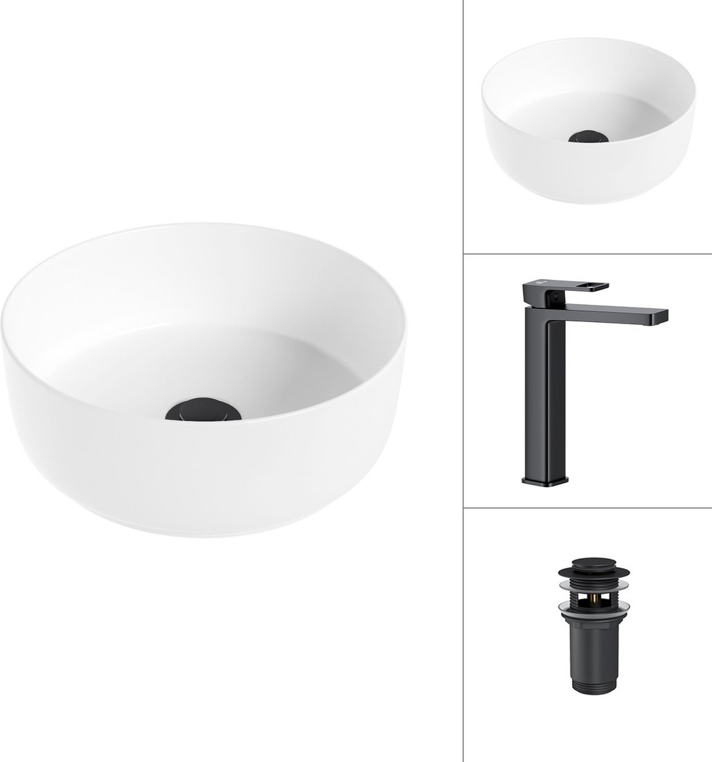 Умывальник Lauter 21499-31 + Cascade 21СК0655BS с донным клапаном 21190B (черный матовый)