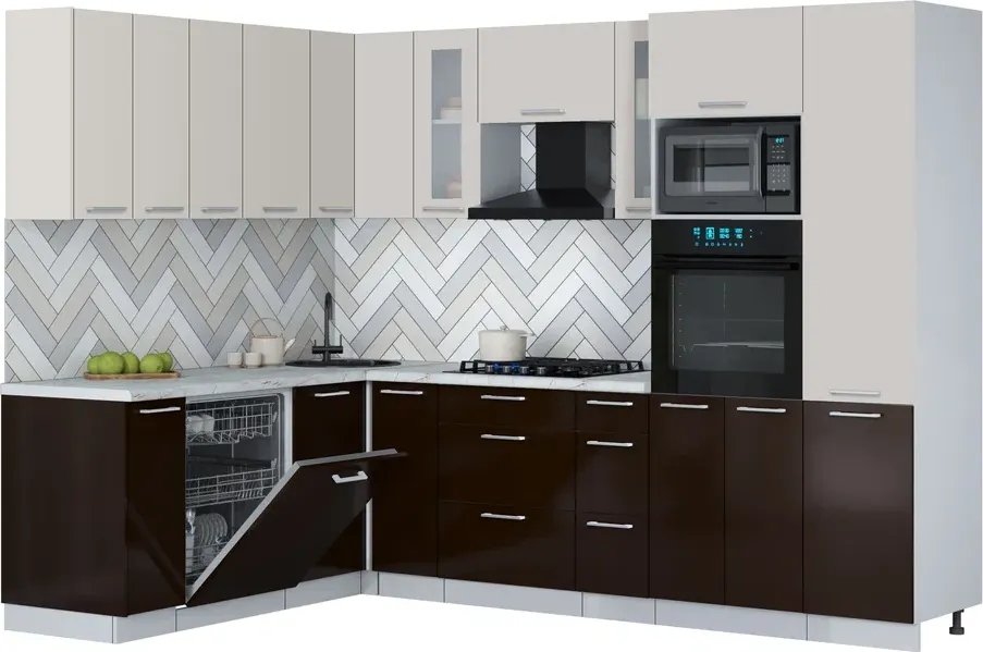 

Готовая кухня Интерлиния Мила Gloss 1.896х2.78 (шоколад глянец/кашемир/серый каспий)