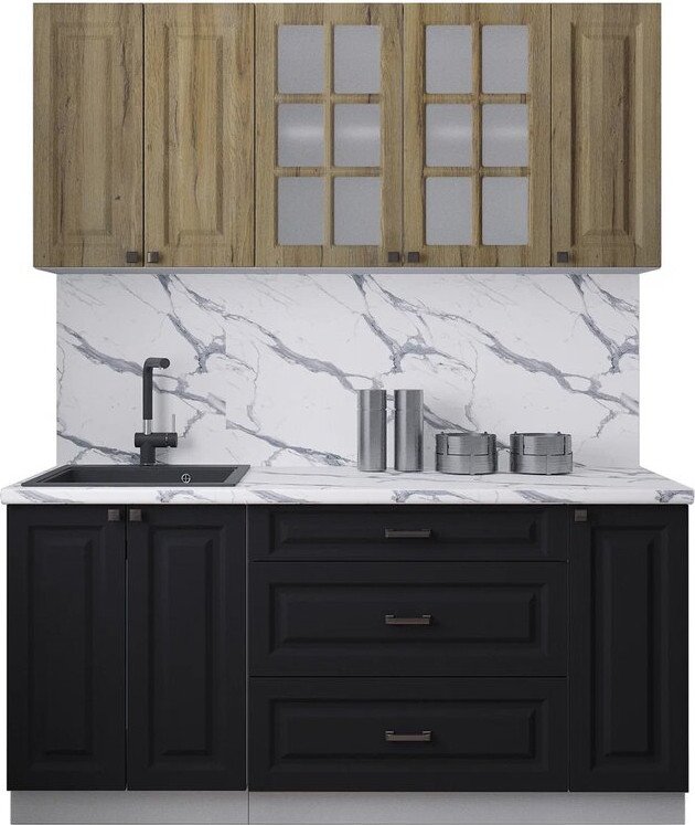 

Готовая кухня Интерлиния Мила Деко 1.7Б (черный/дуб вотан/белый гранит)