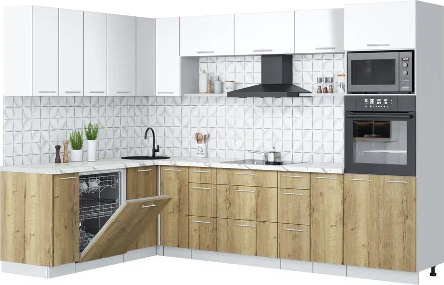 

Готовая кухня Интерлиния Мила Лайт 1.896х2.98-2 (белый платинум/дуб золотой/белый гранит)