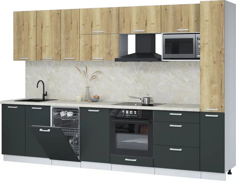 

Готовая кухня Интерлиния Мила Лайт 3.2-ПМ4 ( дуб золотой/антрацит/опал светлый)