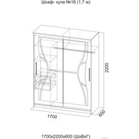 Шкаф-купе SV-Мебель Ж №16 1.7 (ясень шимо темный)
