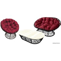 Набор садовой мебели M-Group Мамасан, Папасан и стол 12140402 (черный ротанг/бордовая подушка)