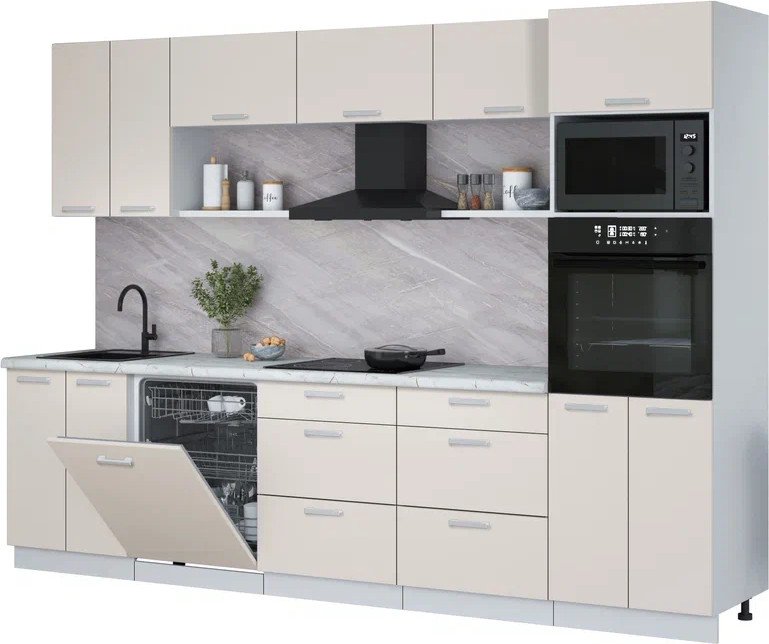 

Готовая кухня Интерлиния Мила Лайт 3.0-ПМ1 (персидский жемчуг/персидский жемчуг/серый каспий)