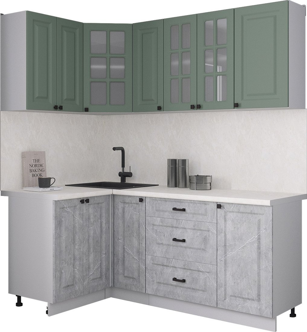 

Готовая кухня Интерлиния Мила Деко 1.2x1.9 (керамика/мята/опал светлый)