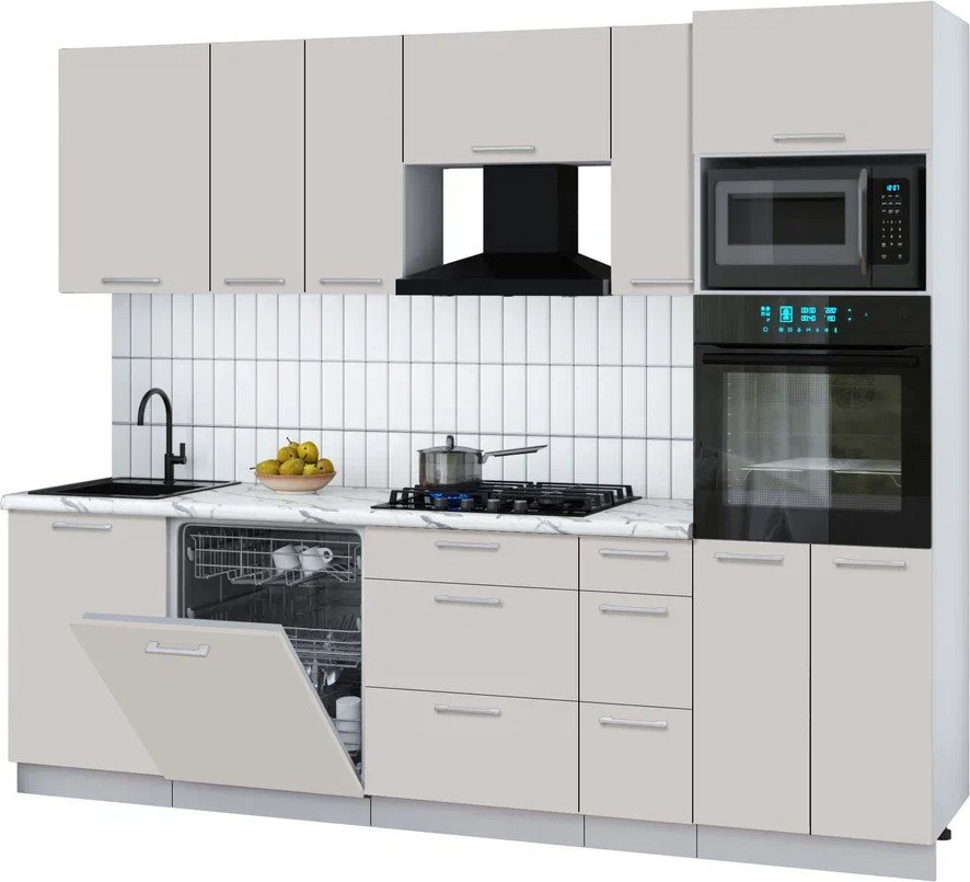 

Готовая кухня Интерлиния Мила Gloss 2.6-ПМ1 (кашемир/кашемир/белый гранит)