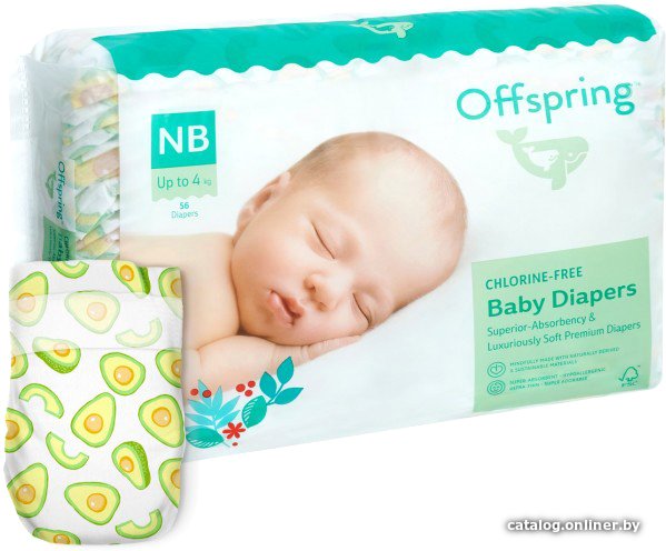 Подгузники Offspring NB 2-4 кг Авокадо (56 шт)