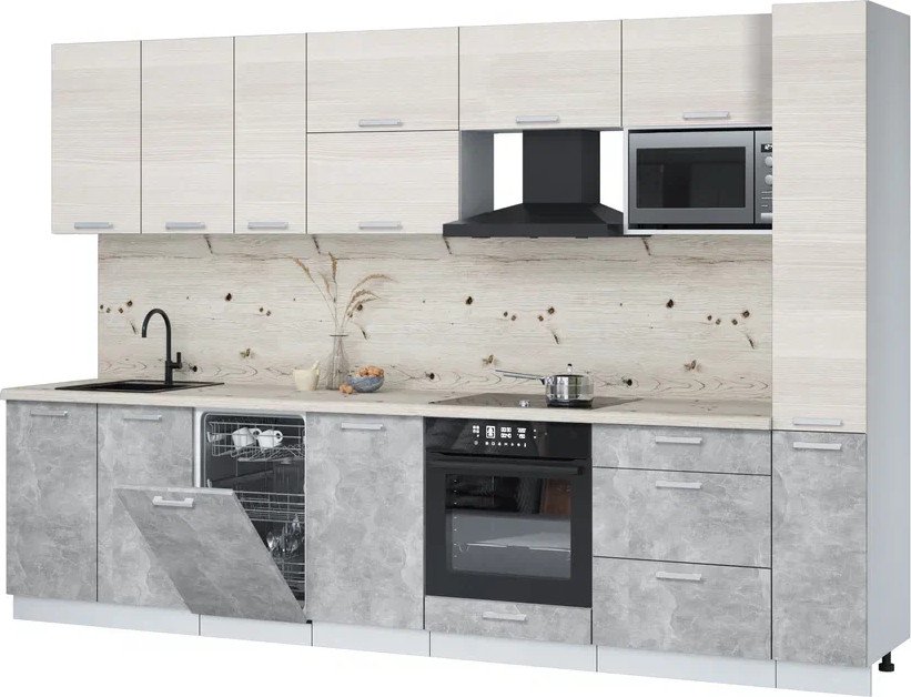 

Готовая кухня Интерлиния Мила Лайт 3.2-ПМ4 (вудлайн кремовый/бетон/бискайская сосна)