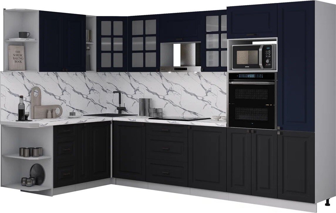 

Готовая кухня Интерлиния Мила Деко 1.88x3.2 LV (черный/индиго/белый гранит)