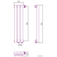 Стальной трубчатый радиатор Сунержа Эстет-0 EU50 правый 500х135 3 секции (матовая шампань)