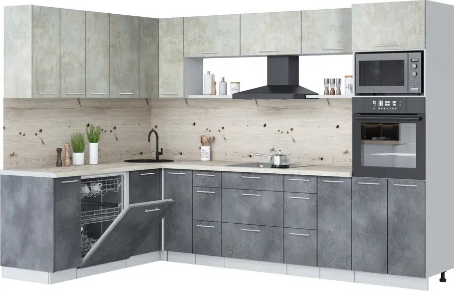 

Готовая кухня Интерлиния Мила Лайт 1.896х2.98-2 (бетон лайт/бетон портленд/бискайская сосна)