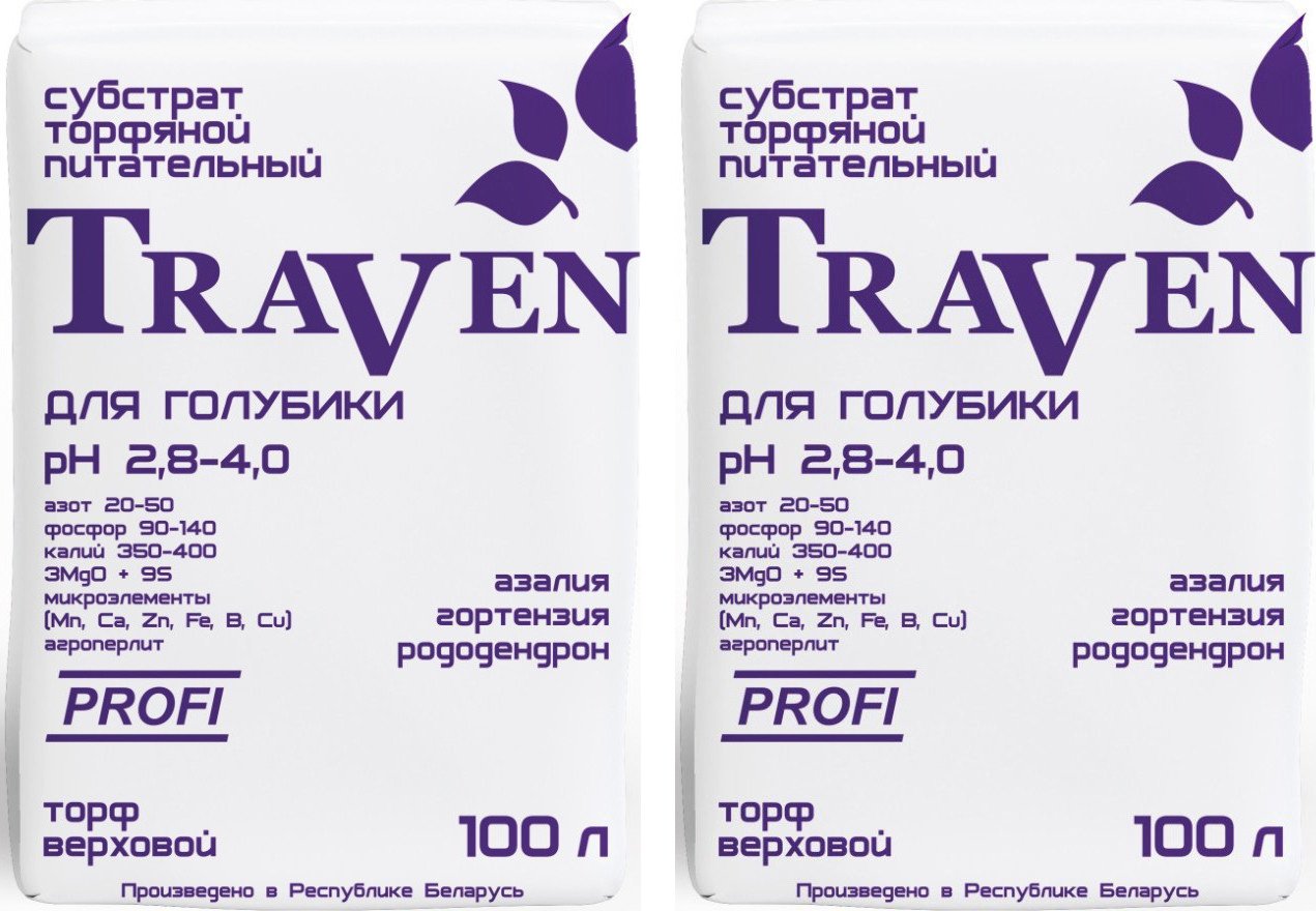 Торф Traven питательный для голубики рН 2.8-4.0 (100 л) 2 шт