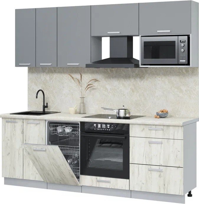 

Готовая кухня Интерлиния Мила Лайт 2.25-ПМ4 (серебро/дуб белый/опал светлый)