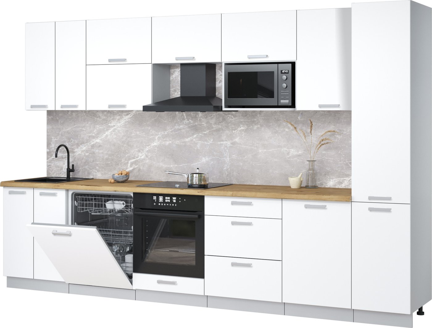 

Готовая кухня Интерлиния Мила Лайт 3.3-ПМ2 (белый платинум/белый платинум/дуб бунратти)