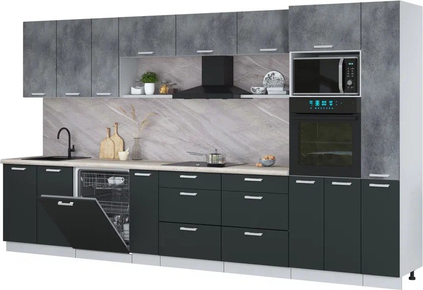 

Готовая кухня Интерлиния Мила Лайт 3.8-ПМ1 (бетон портленд/антрацит/травертин серый)