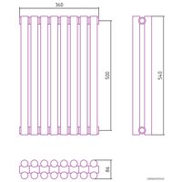 Стальной трубчатый радиатор Сунержа Эстет-11 500х360 8 секций (шампань)