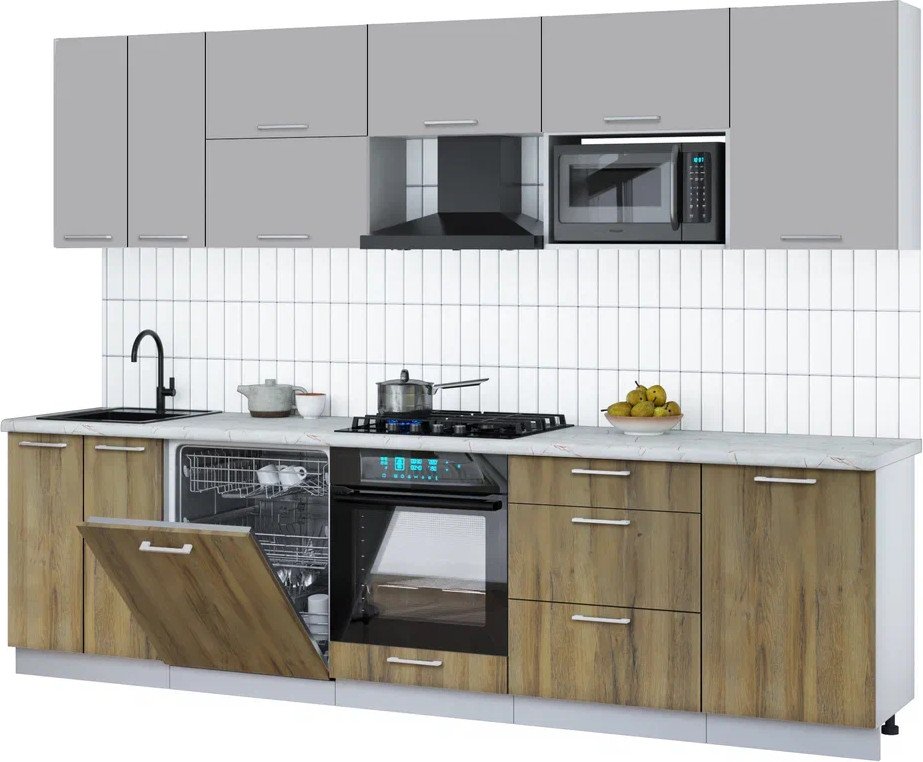 

Готовая кухня Интерлиния Мила Gloss 2.9-ПМ2 (дуб вотан/грей/серый каспий)