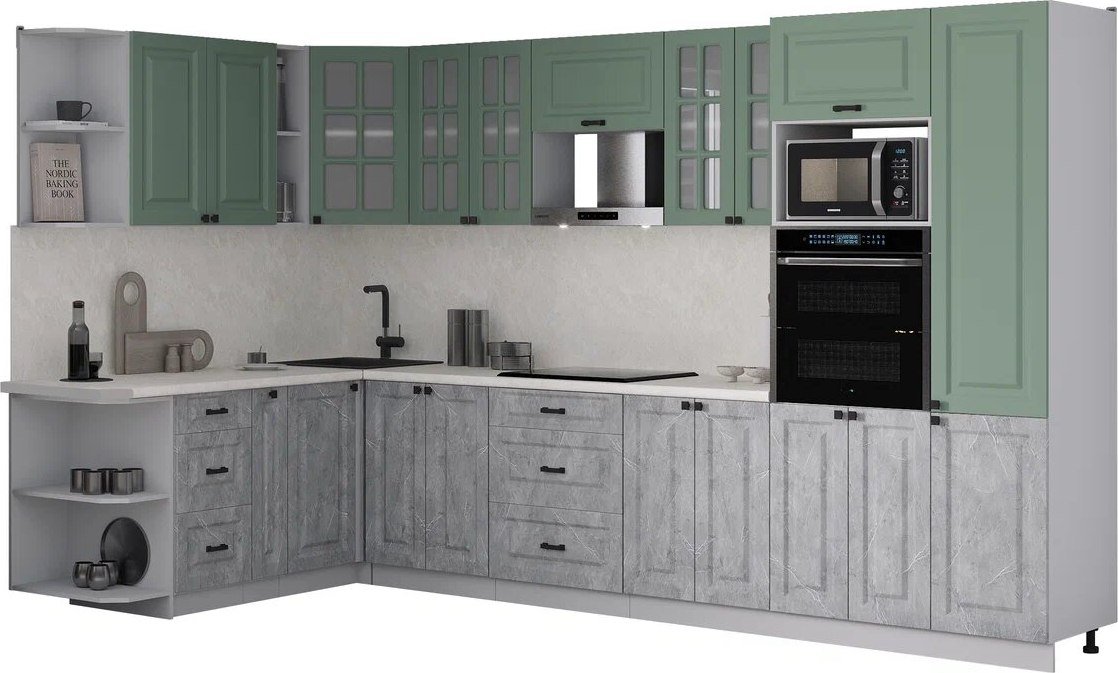 

Готовая кухня Интерлиния Мила Деко 1.88x3.4 LV (керамика/мята/опал светлый)