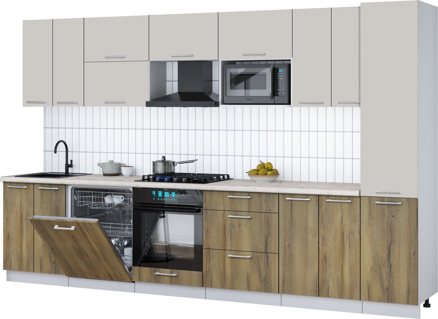 

Готовая кухня Интерлиния Мила Gloss 3.4-ПМ2 (дуб вотан/кашемир/бискайская сосна)