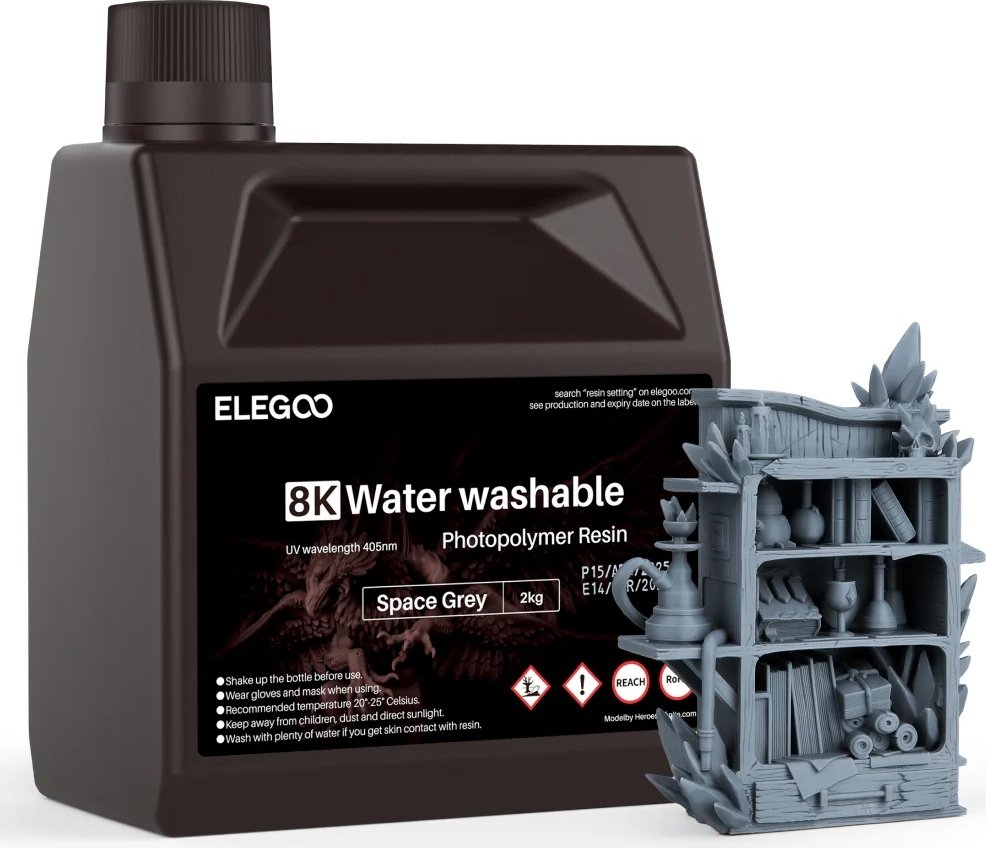 Фотополимер Elegoo Water Washable 8K 2кг (серый)