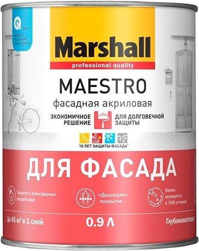 

Краска Marshall Maestro Фасадная BW 0.9 л (глубокоматовый белый)