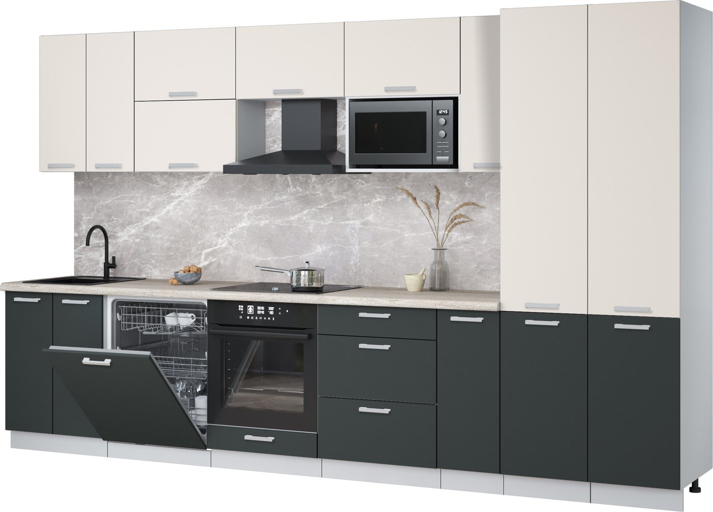 

Готовая кухня Интерлиния Мила Лайт 3.5-ПМ2 (персидский жемчуг/антрацит/травертин серый)