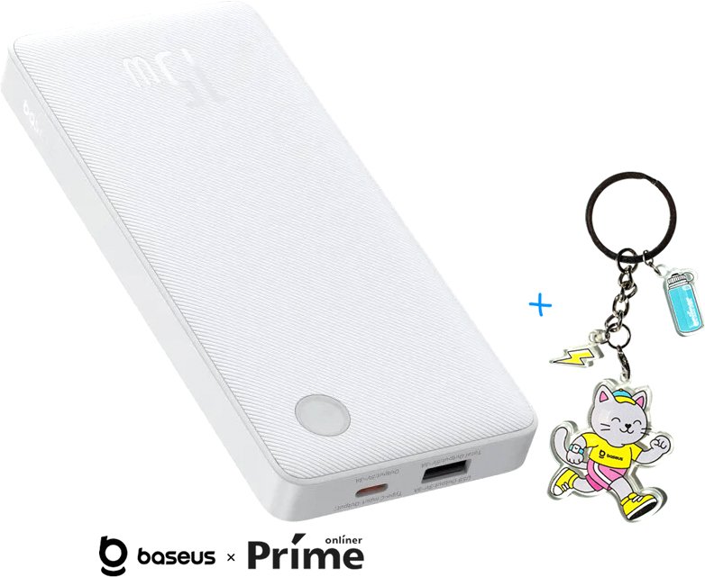 

Внешний аккумулятор Baseus Airpow Lite Power Bank 15W 10000mAh P10067500213-00 (белый) + брендированный брелок Baseus