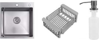 Кухонная мойка Schtoff Best Decor Silver 4550 + коландер KR-1 GREY + дозатор SD-1 GREY