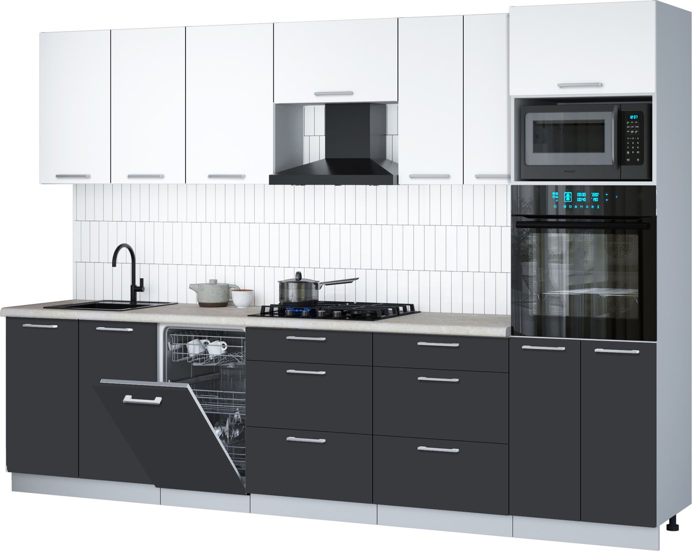 

Готовая кухня Интерлиния Мила Gloss 3.05-ПМ3 (пепел/белый/опал светлый)