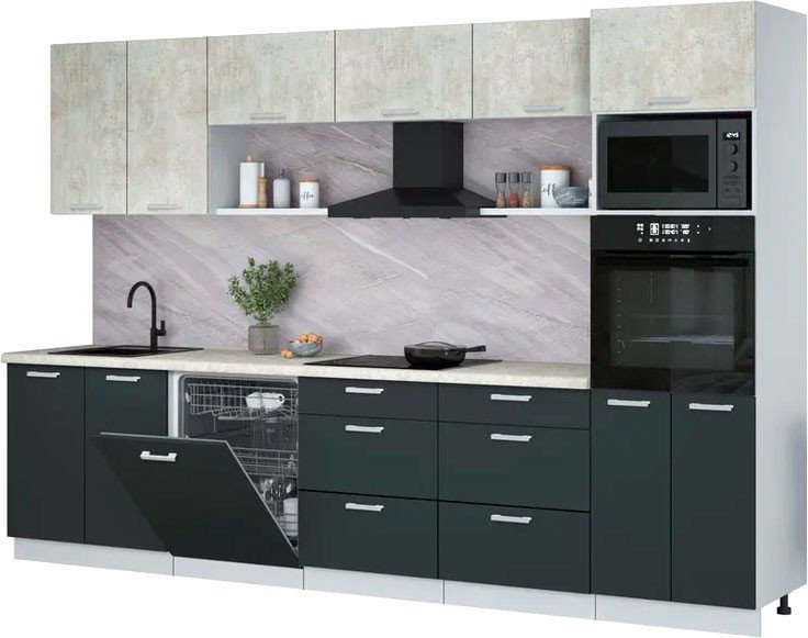 

Готовая кухня Интерлиния Мила Лайт 3.2-ПМ1 (бетон лайт/антрацит/опал светлый)