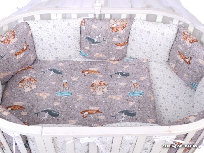Бампер в кроватку Amarobaby Путешественники (12 подушек, серый/коричневый)