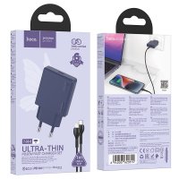 Сетевое зарядное Hoco N44 Lightning (титановый синий)