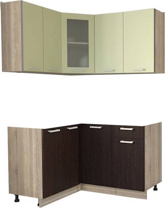 

Готовая кухня Интерлиния Мила 12x14 без столешницы (салатовый/дуб венге)