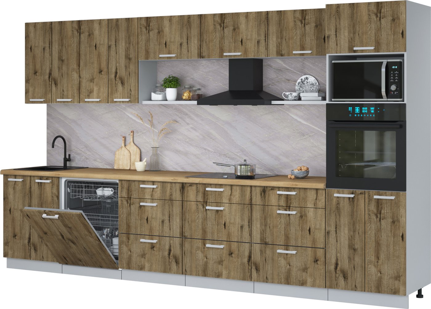 

Готовая кухня Интерлиния Мила Лайт 3.6-ПМ1-2 (дуб веллингтон/дуб веллингтон/дуб бунратти)