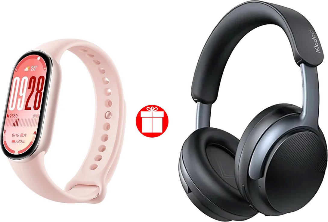

Фитнес-браслет Xiaomi Smart Band 10 (розовое золото, с розовым силиконовым ремешком, международная версия) + наушники McDodo T02 (черный) по акции