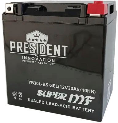 

Мотоциклетный аккумулятор President YB30L-BS (30 А·ч)