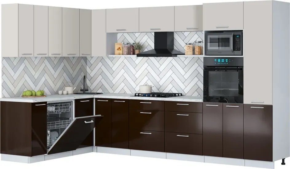 

Готовая кухня Интерлиния Мила Gloss 1.896х3.38 (шоколад глянец/кашемир/серый каспий)