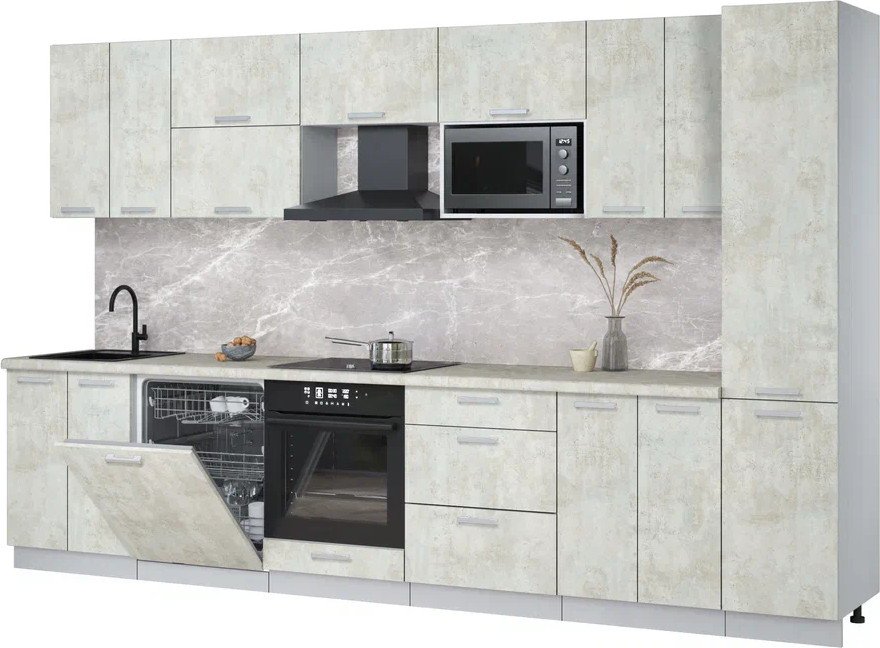 

Готовая кухня Интерлиния Мила Лайт 3.4-ПМ2 (бетон лайт/бетон лайт/опал светлый)