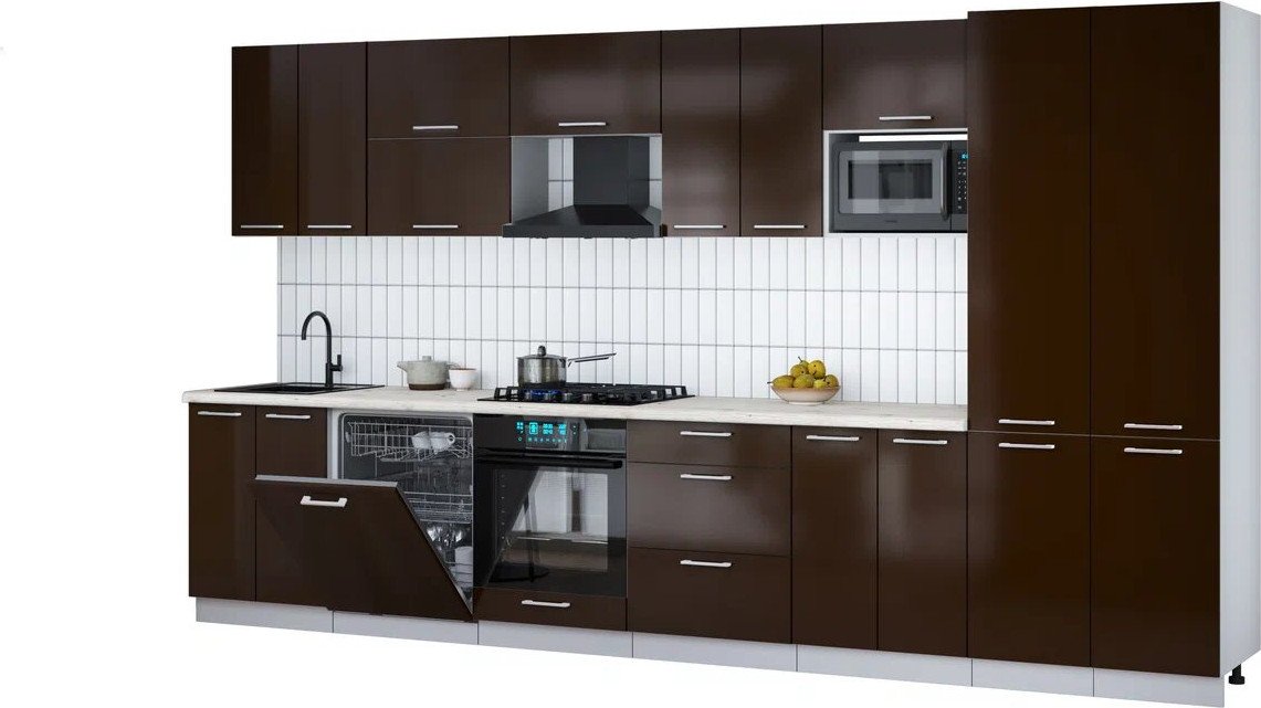 

Готовая кухня Интерлиния Мила Gloss 3.8-ПМ2 (шоколад глянец/шоколад глянец/бискайская сосна)