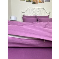 Семейный комплект постельного белья Реноме Семейный Темно-синяя коллекция OS-002 (сатин, сливовый)