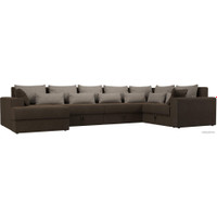 П-образный диван Лига диванов Майами П 93 правый (рогожка коричневый/подушки бежевые)