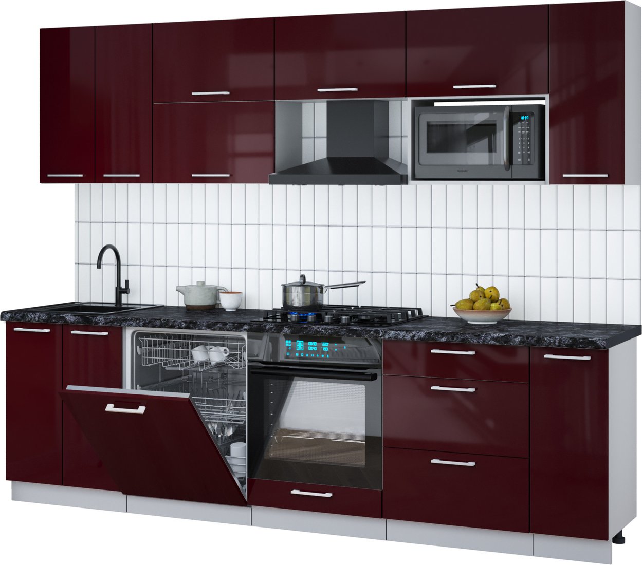 

Готовая кухня Интерлиния Мила Gloss 2.7-ПМ2 (бордовый глянец/бордовый глянец/кастилло темный)