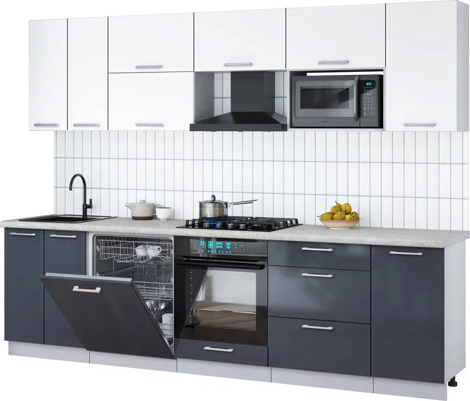 

Готовая кухня Интерлиния Мила Gloss 2.8-ПМ2 (асфальт глянец/белый/опал светлый)