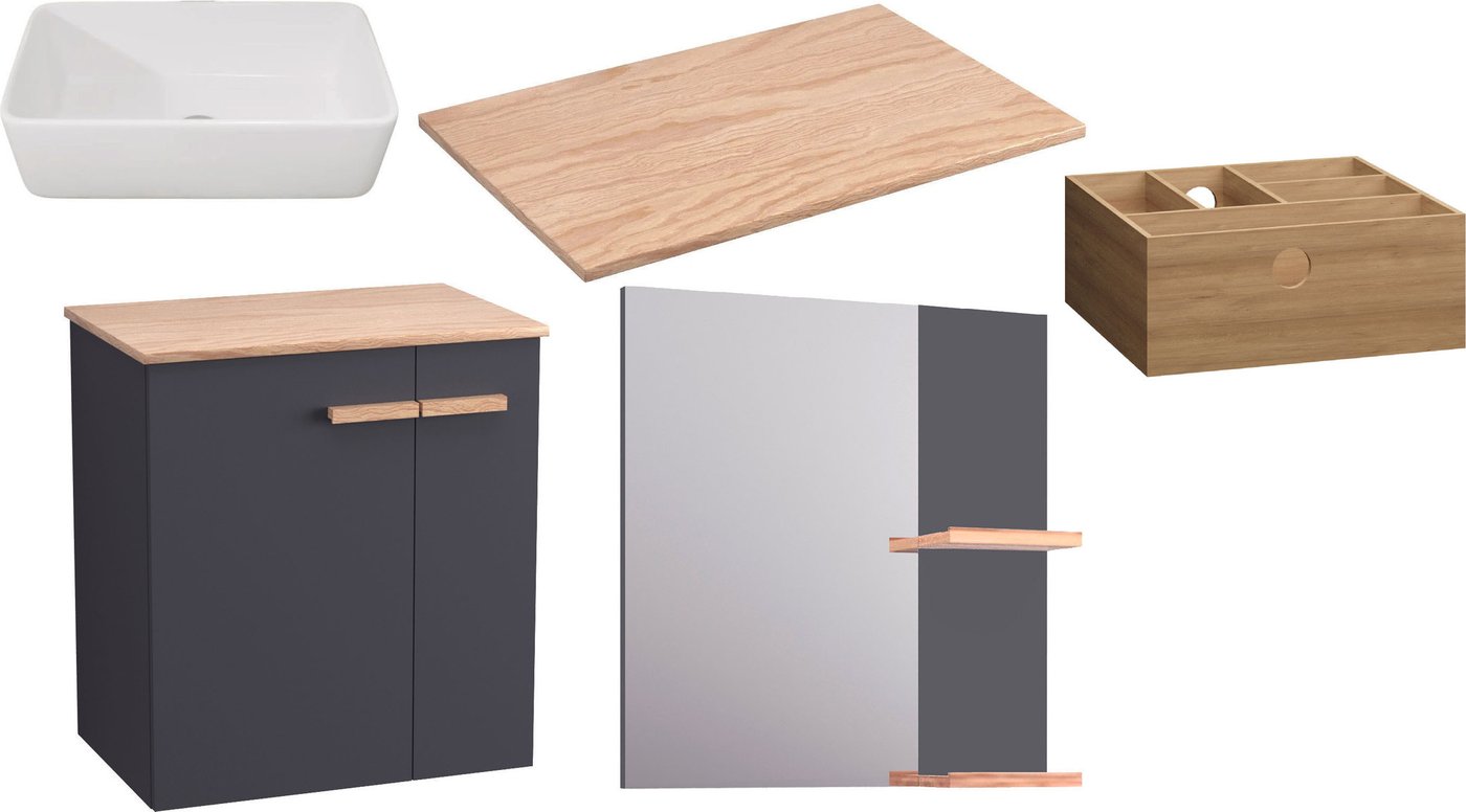 

Lauter Комплект мебели для ванной Adri тумба, столешница, раковина 21674A (органайзер 23 см, зеркало, 59 см, антрацит)