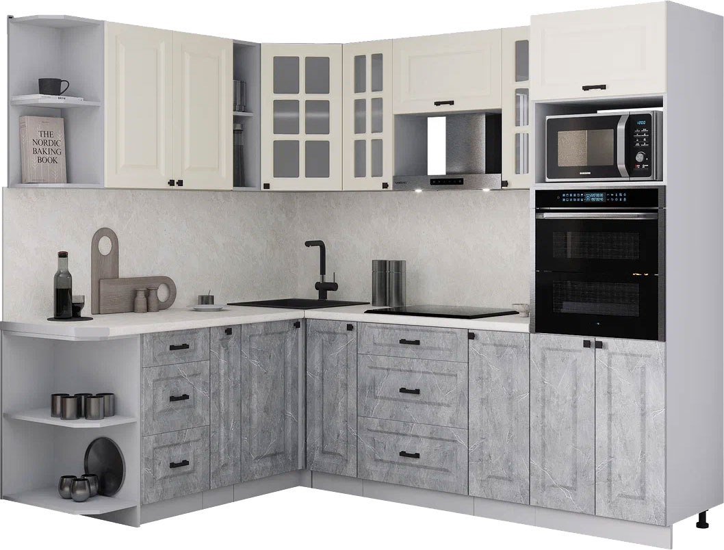 

Готовая кухня Интерлиния Мила Деко 1.88x2.4 LV (керамика/белый/опал светлый)