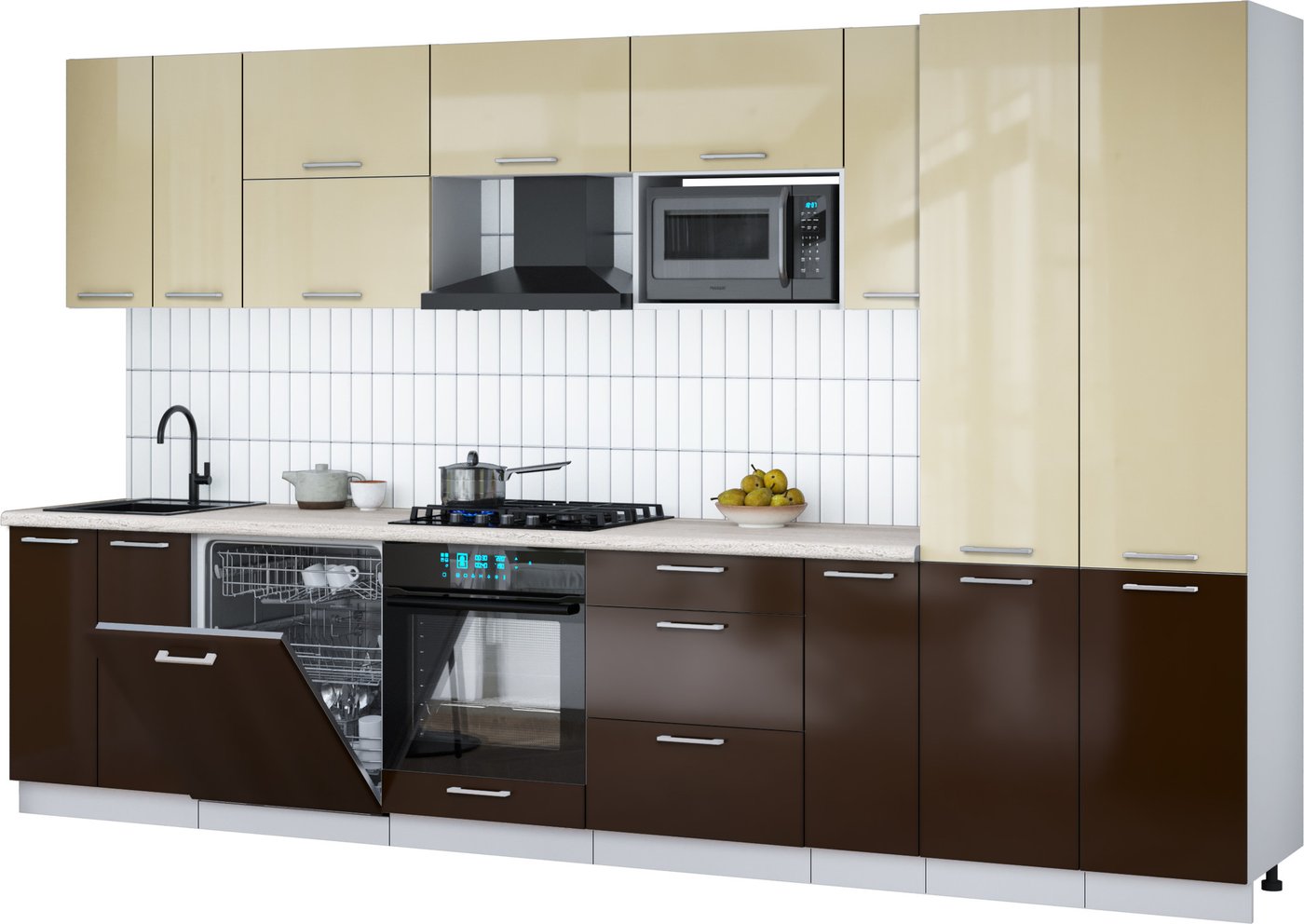 

Готовая кухня Интерлиния Мила Gloss 3.5-ПМ2 (шоколад глянец/ваниль глянец/травертин серый)